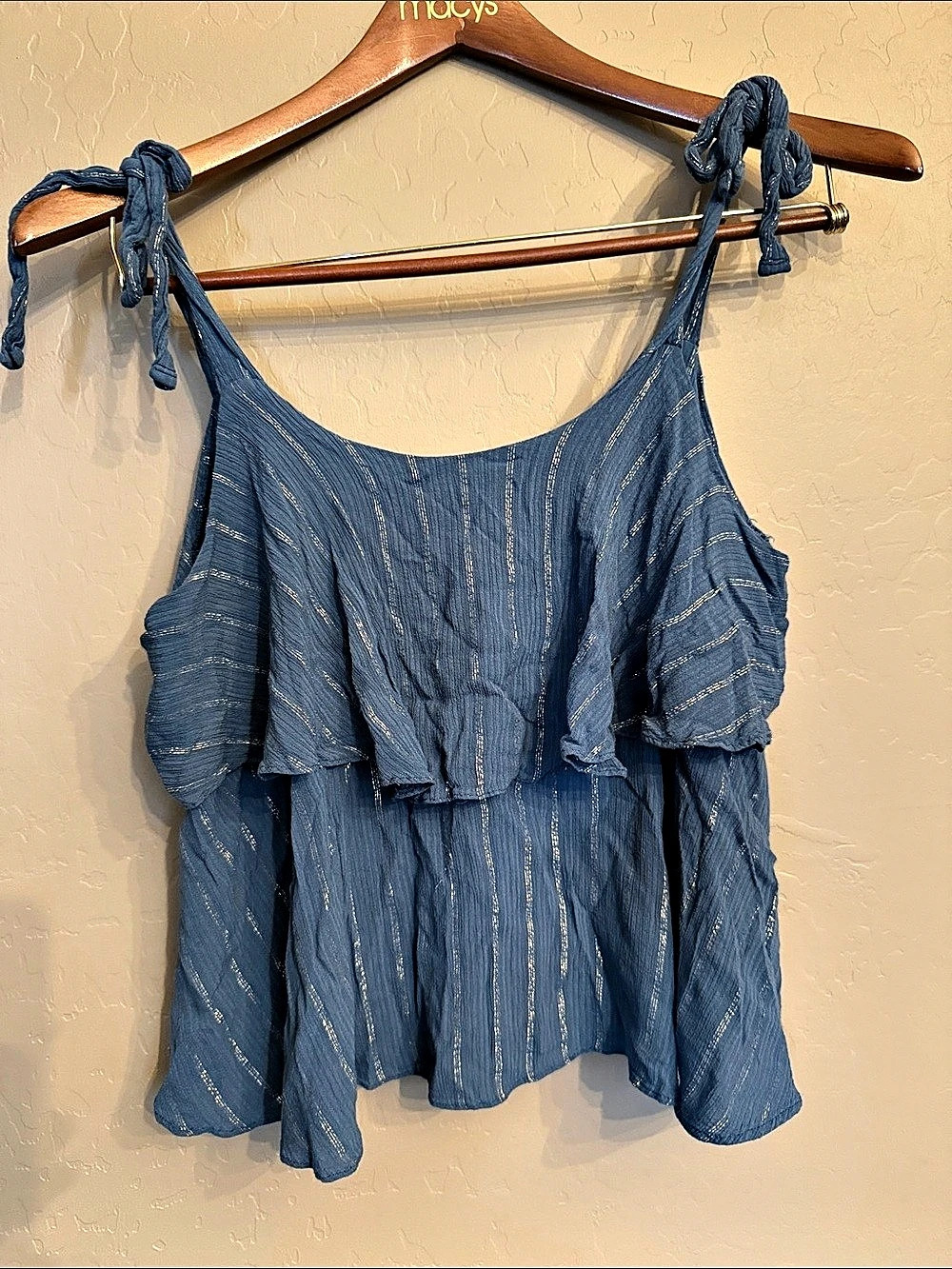 ALLISON NEW YORK Blue Striped Ruffle Blouse Small